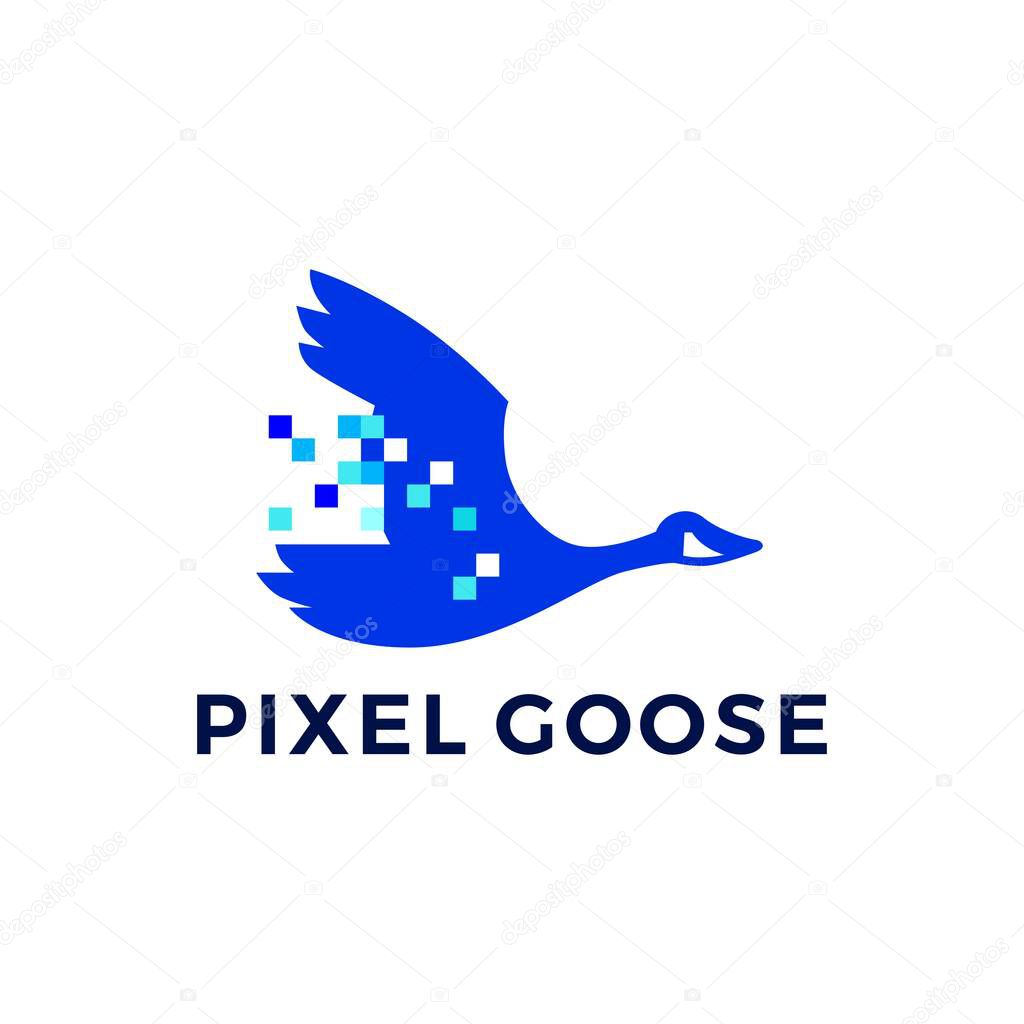 Pixel goose technology digital logo vector icon illustration