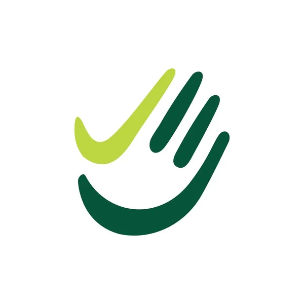 Mano Palma Cheque Alto Cinco Dedo Verde Logotipo Icono Icono — Vector de stock