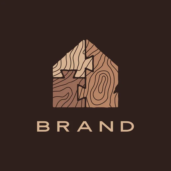 Madeira Casa Quebra Cabeça Casa Pomba Cauda Marrom Logotipo Vetor —  Vetores de Stock