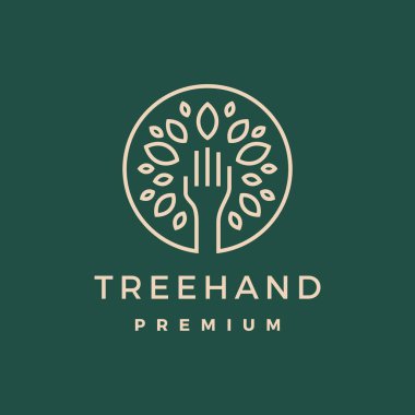 Ağaç el yaprağı altın rengi yeşil logo vektör çizimi