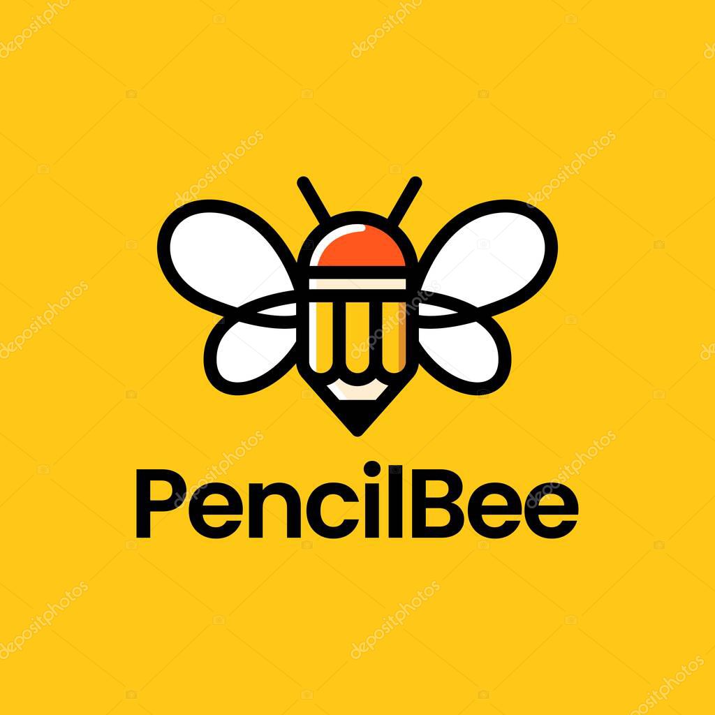 Pencil bee logo vector icon illustration