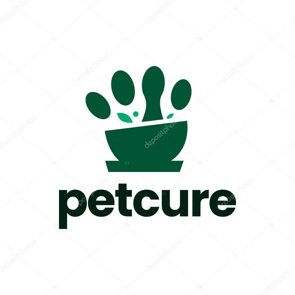 Mortar pestle pet paw medicine medical logo vector icon illustration