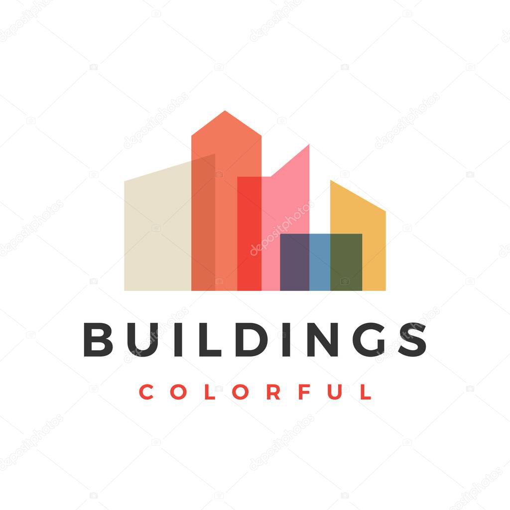 Building city skyline colorful overlay logo vector icon illustration