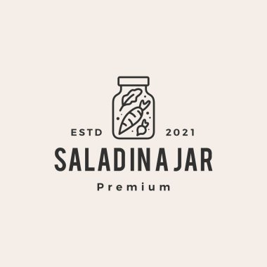 Bir kavanozda salata hipster vintage logo vektör ikonu çizimi