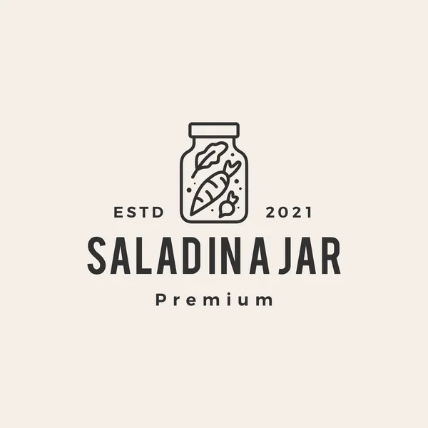 Bir kavanozda salata hipster vintage logo vektör ikonu çizimi