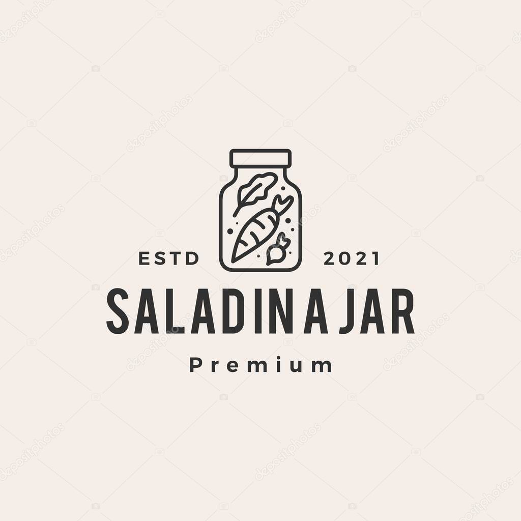 Salad in a jar hipster vintage logo vector icon illustration