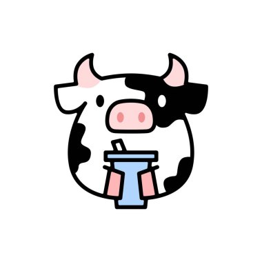 Şirin inek komik çizgi film logo vektör ikonu çizimi