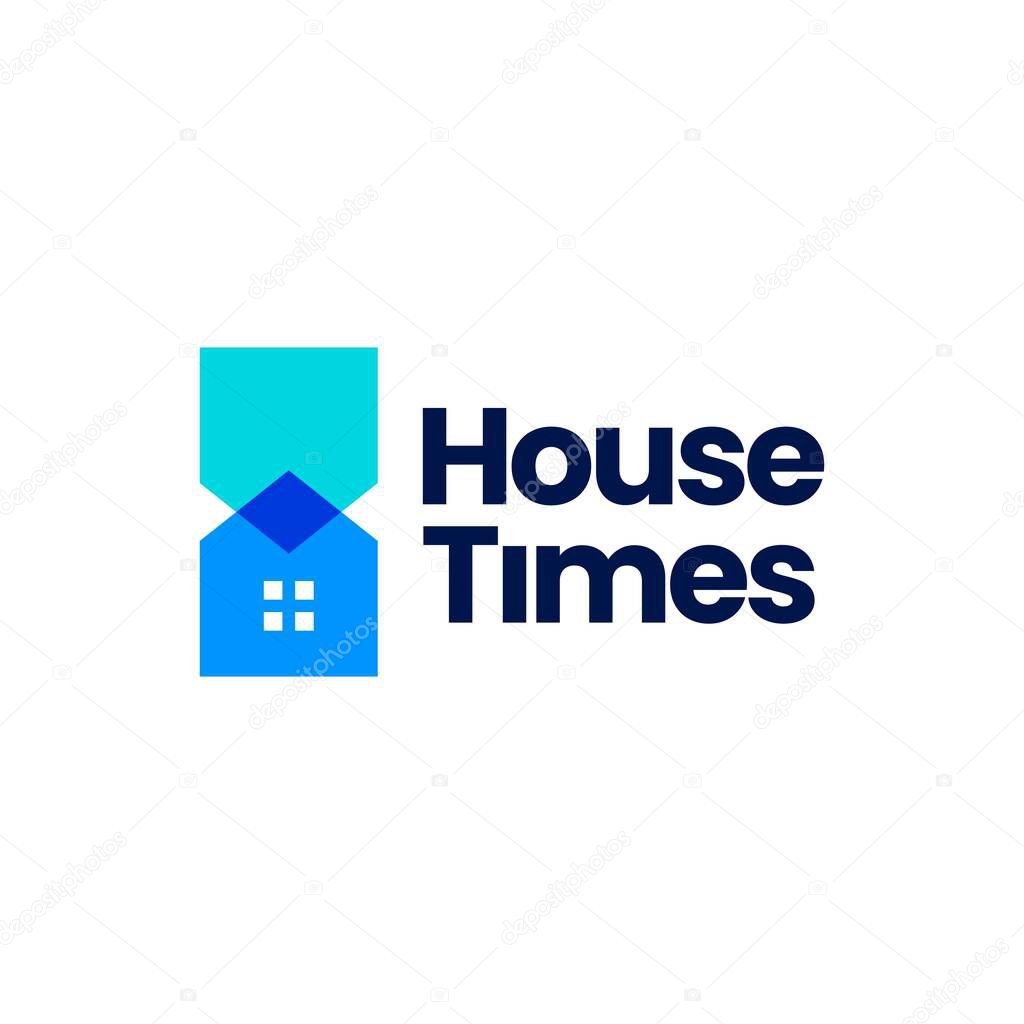 house time hourglass overlapping overlay color logo vector icon illustration