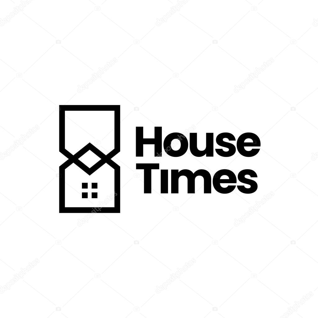 house time hourglass monoline logo vector icon illustration