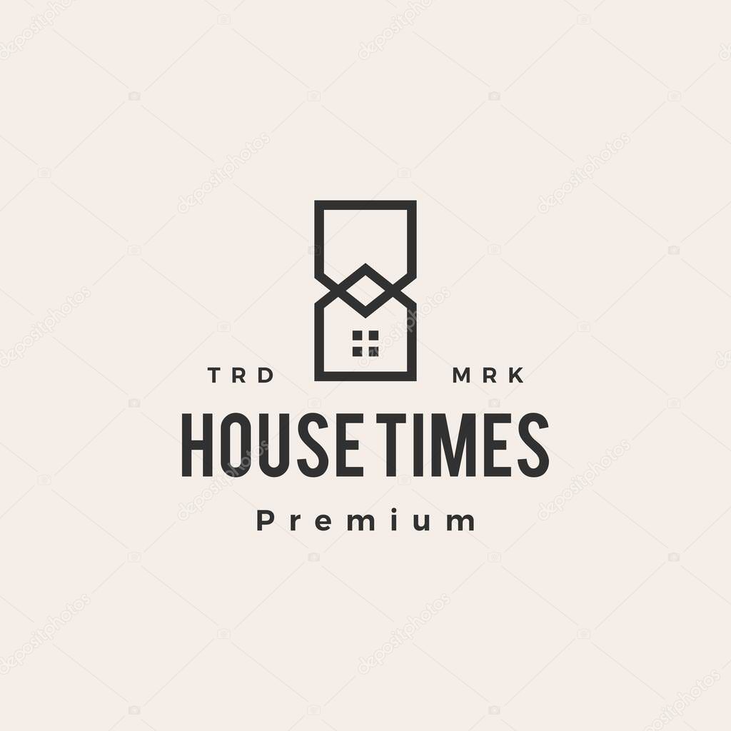 hourglass house time hipster vintage logo vector icon illustration