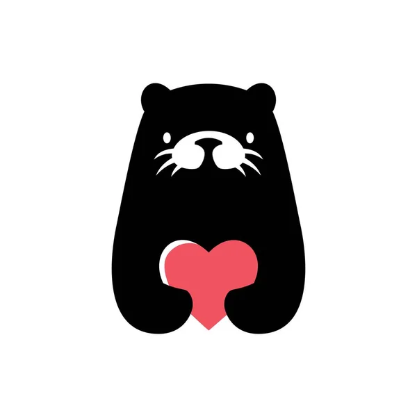 Lontra Amor Coração Logotipo Vetor Ícone Ilustração — Vetor de Stock