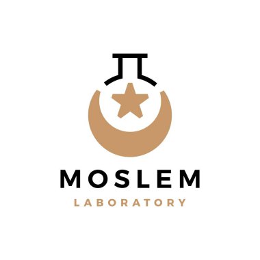 Müslüman labaratuvarı hilal yıldızı logo vektör ikonu çizimi