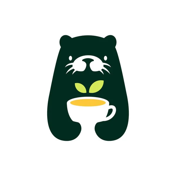 Otter Tee Tasse Trinken Negativ Raum Logo Vektor Symbol Illustration — Stockvektor