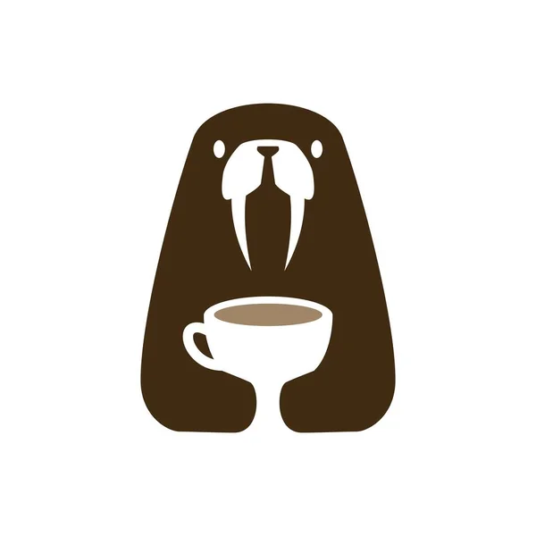 Walrus Kaffeebecher Trinken Negativ Raum Logo Vektor Symbol Illustration — Stockvektor