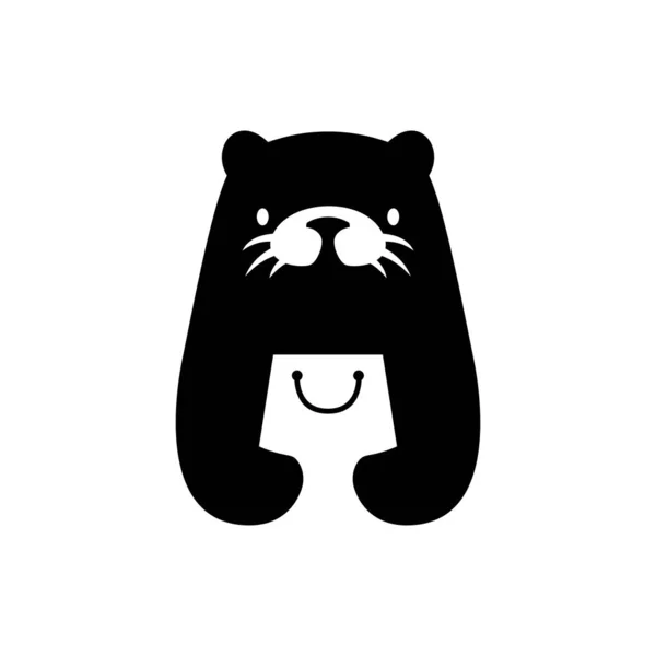 Otter Shopping Bag Shop Store Negative Space Logo Vector Icon — Stock Vector