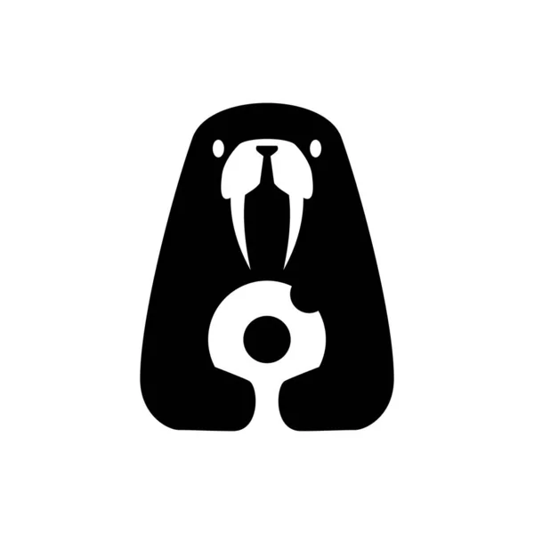 Walrus Donuts Negative Raum Logo Vektor Symbol Illustration — Stockvektor