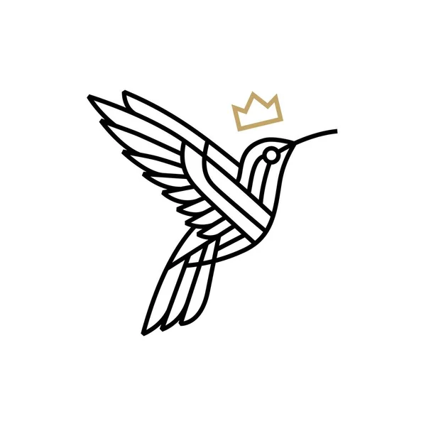 Tarareando Pájaro Rey Corona Monolina Contorno Logo Vector Icono Ilustración — Archivo Imágenes Vectoriales