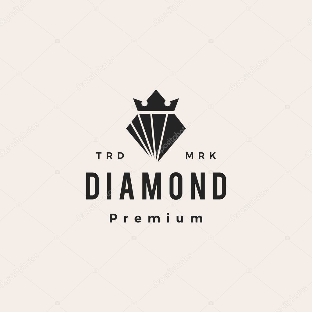 Diamond king crown hipster vintage logo vector icon illustration