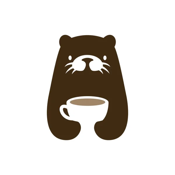 Lontra Copo Café Bebida Espaço Negativo Logotipo Vetor Ícone Ilustração —  Vetores de Stock