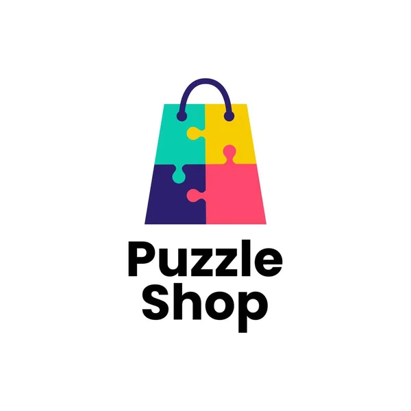 Bulmaca Dükkanı Alışveriş Çantası Logo Vektör Resimleme — Stok Vektör