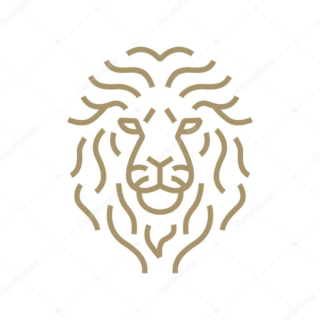 Lion face monoline outline logo vector icon illustration