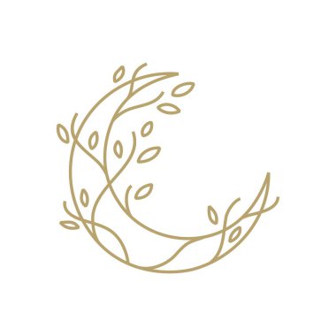 ay ağacı kök yaprağı ana hatları altın logo vektör ikonu illüstrasyonu