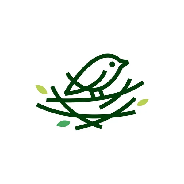 Pássaro Ninho Folha Monolina Logotipo Vetor Ícone Ilustração — Vetor de Stock