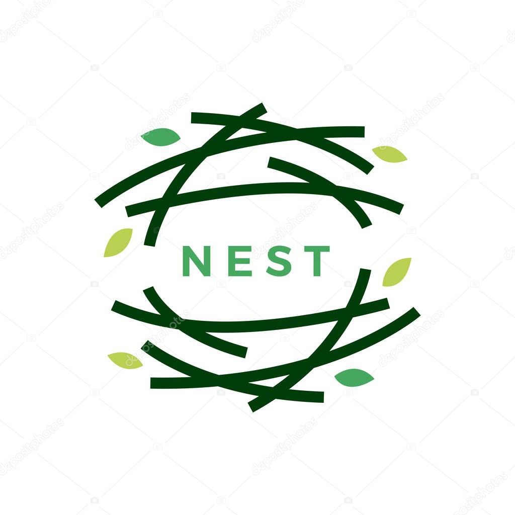 Bird nest emblem logo vector icon illustration