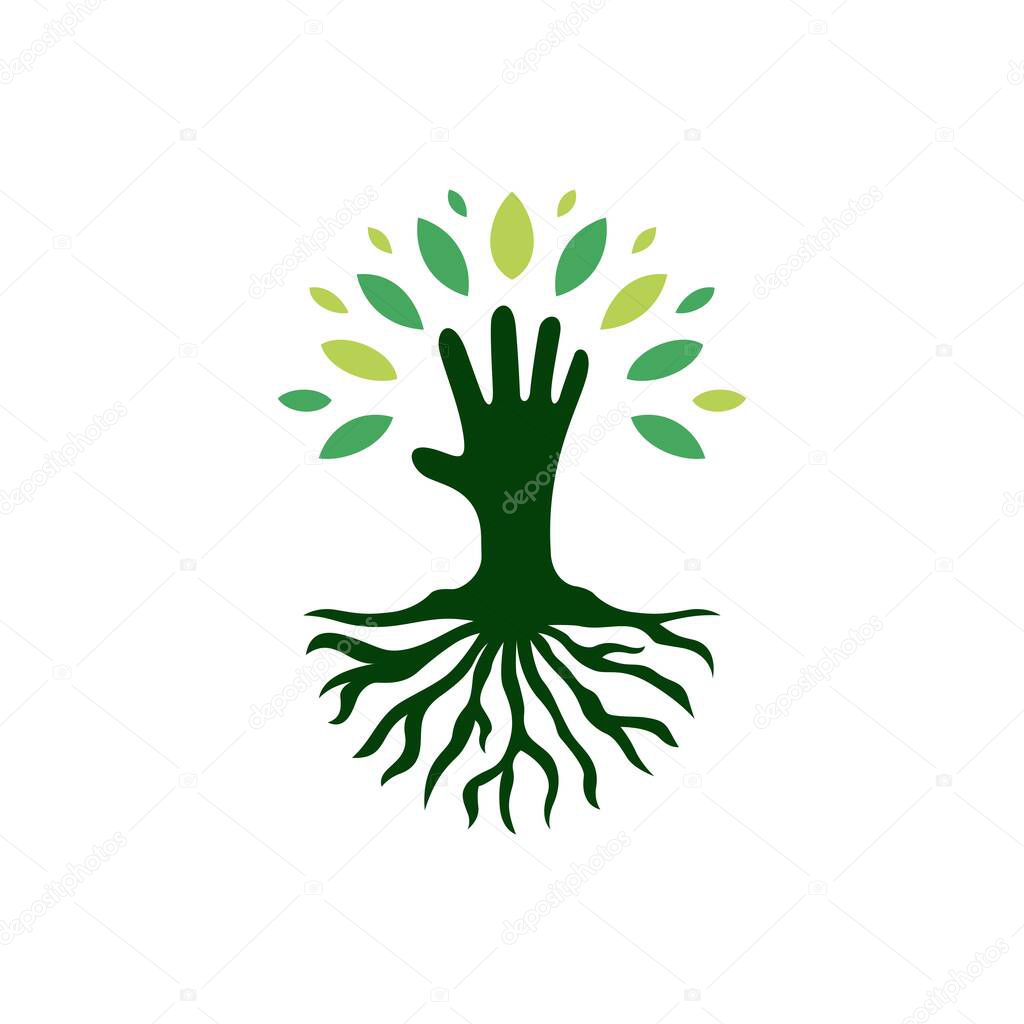 Kid hand tree root logo vector icon illustration