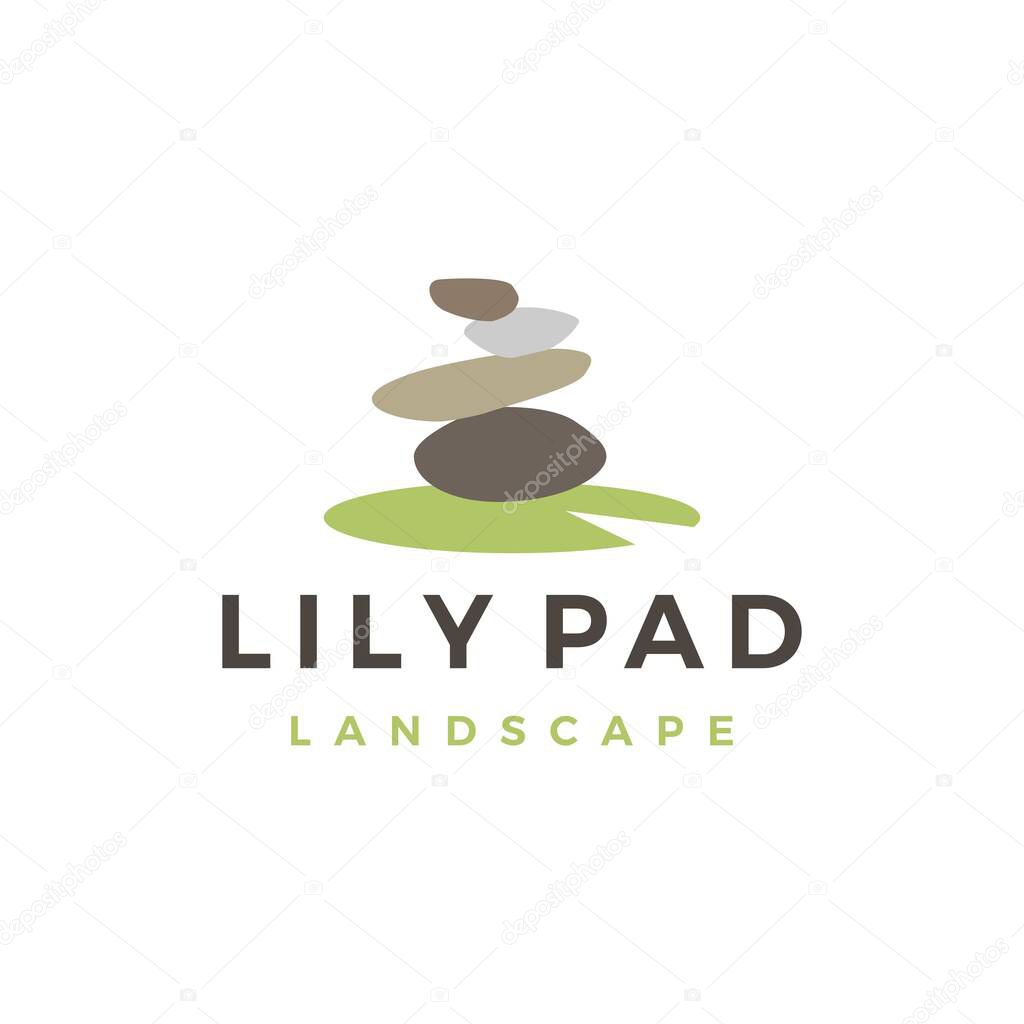 Balancing stone landscape landscaping lily pad logo vector icon illustration