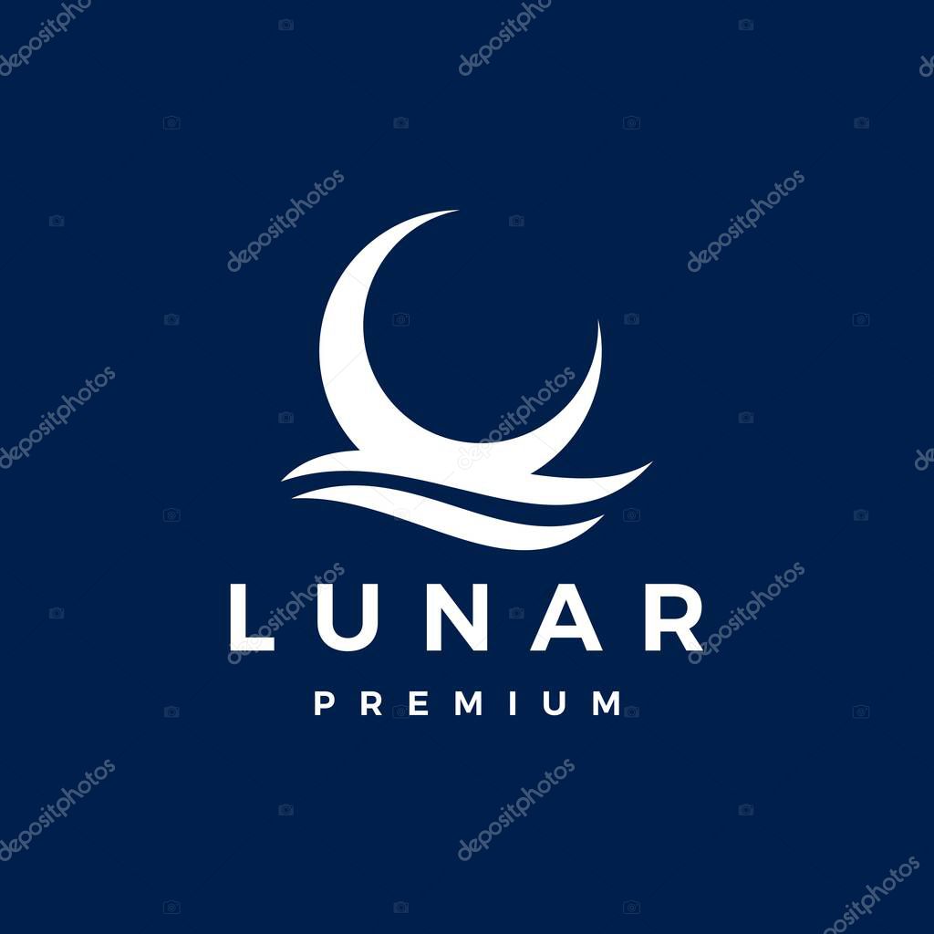 Crescent moon water wave logo vector icon illustration