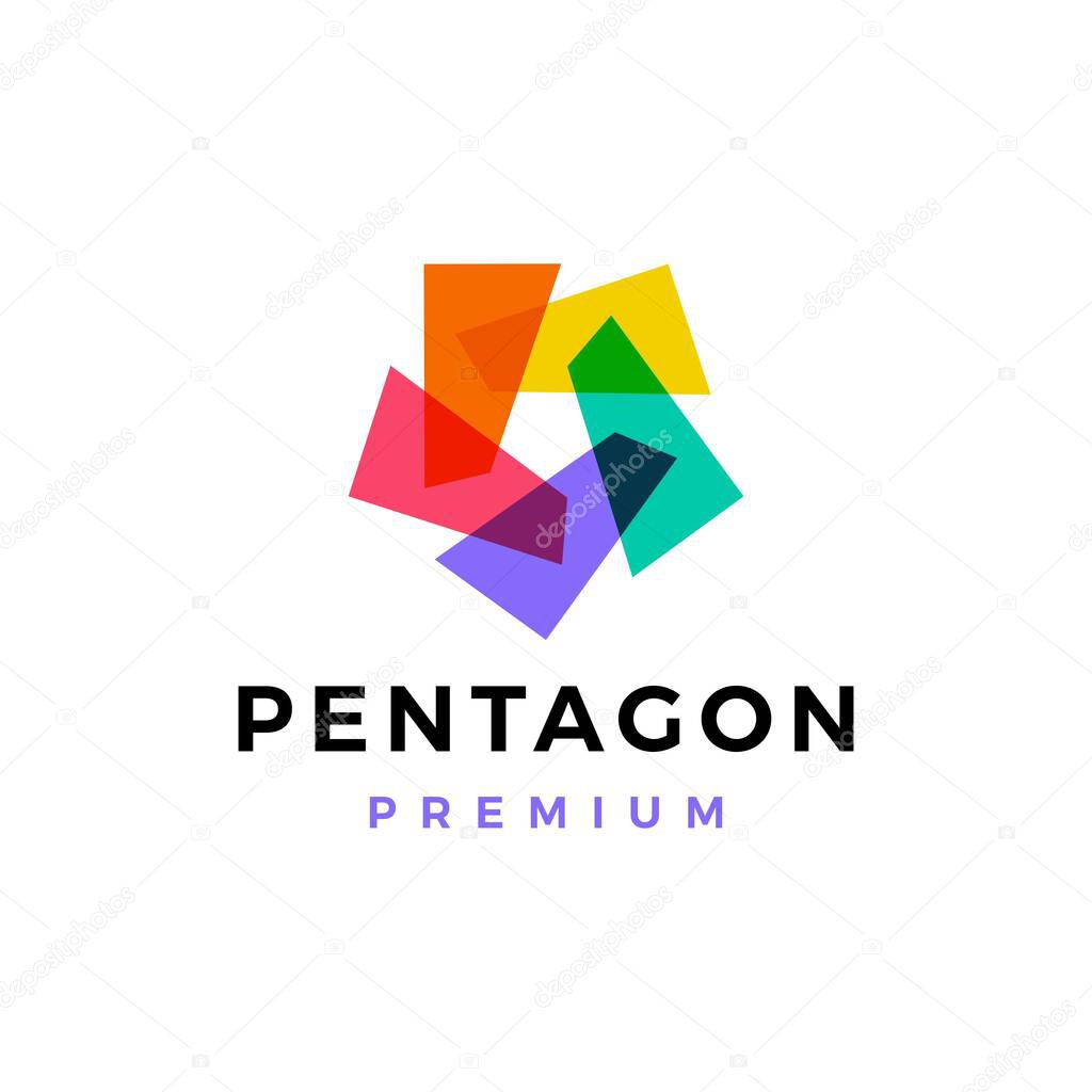 Pentagon abstract colorful overlap overlapping logo vector icon illustration