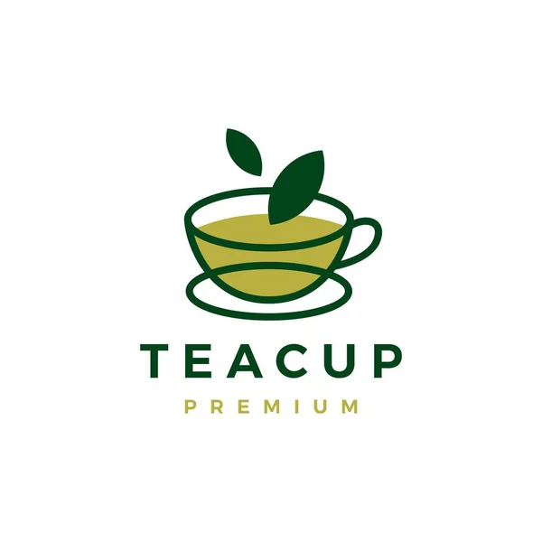 Tea Cup Green Leaf Logo Vector Icon Illustration — Stock Vector