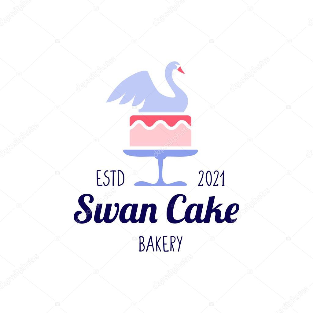Swan cake wedding bakery logo vector icon illustration