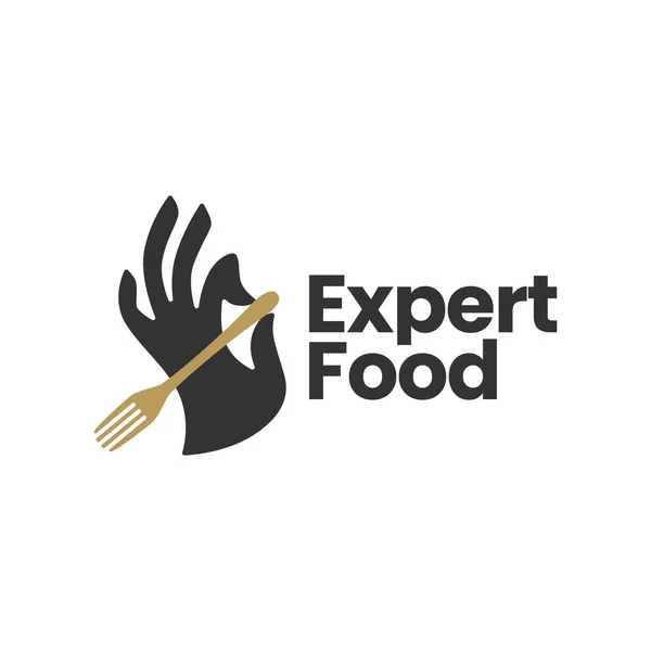 Genggam Tangan Memegang Garpu Restoran Logo Makanan Gambar Ikon Vektor - Stok Vektor