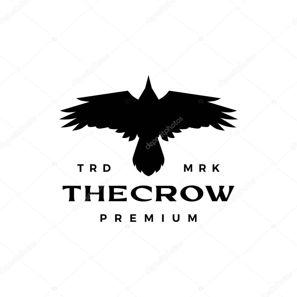 Crow raven roar fly top view logo vector icon illustration