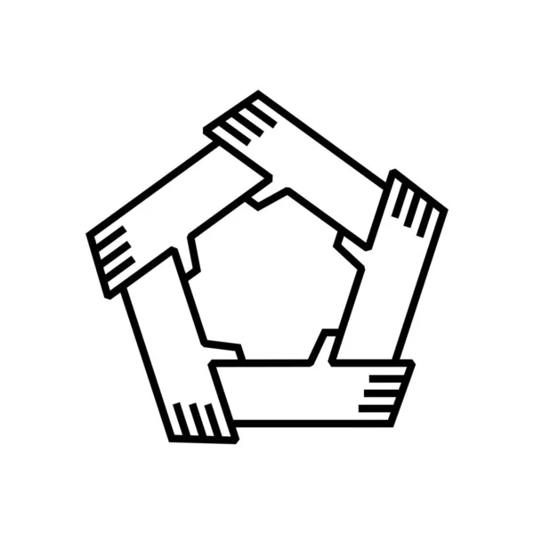 Pięć Rąk Trzymając Tech Inne Zespół Pracy Jedność Razem Logo — Wektor stockowy