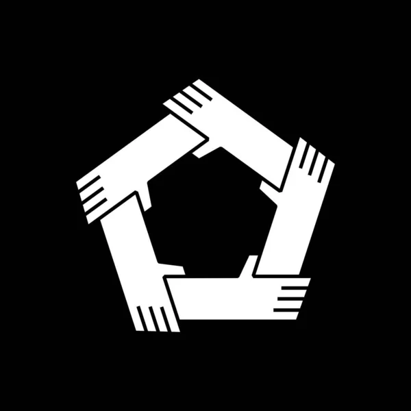 Five Hands Holding Tech Other Team Work Unity Together Logo — 스톡 벡터