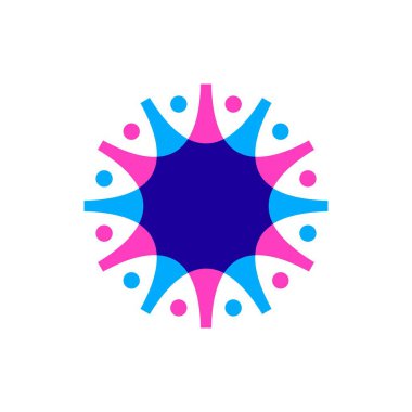 Üst üste binen on iki kişi aile takımı çalışma çeşitliliği logo vektör resimlemesi