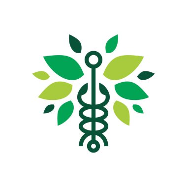 caduceus leaf yılan logo vektör simgesi illüstrasyonu