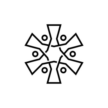 Altı kişi aile işi çeşitlilik ana hatları monoline logo vektör resimleme