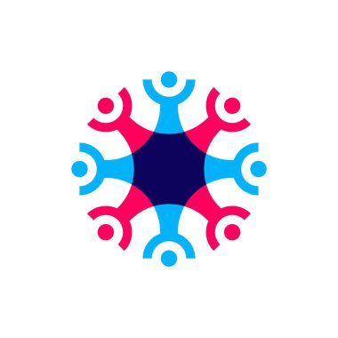 Üst üste binen sekiz kişi aile takımı çalışma çeşitliliği logo vektör ikonu resimlemesi