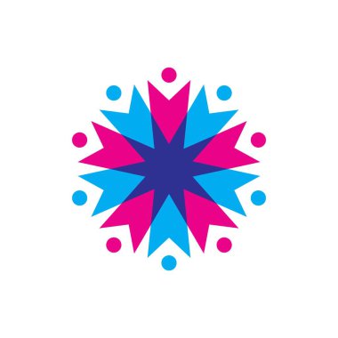 Üst üste binen on kişi aile takımı çalışma çeşitliliği logo vektör ikonu illüstrasyonu
