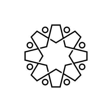 Sekiz kişi aile işi çeşitlilik ana hatları monoline logo vektör ikonu illüstrasyonu