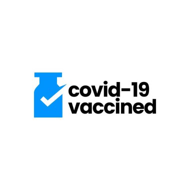 Aşı kontrolü. Covid 19 logo vektör illüstrasyonum var.
