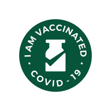 Aşı kontrolü. Covid 19 logo vektör illüstrasyonum var.