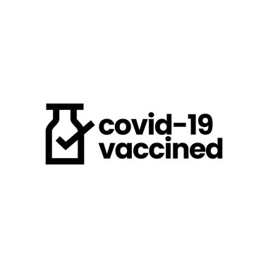 Aşı kontrolü. Covid 19 logo vektör illüstrasyonum var.