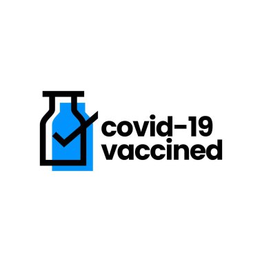 Aşı kontrolü. Covid 19 logo vektör illüstrasyonum var.