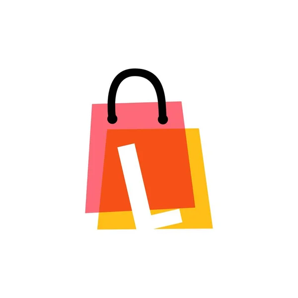 Mail Mağaza Alışveriş Çantası Üst Üste Renk Logo Vektör Resimleme — Stok Vektör