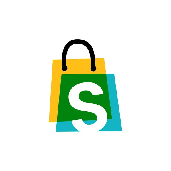 Harf Dükkanının Alışveriş Çantası Üst Üste Binen Renk Logo Vektör — Stok Vektör